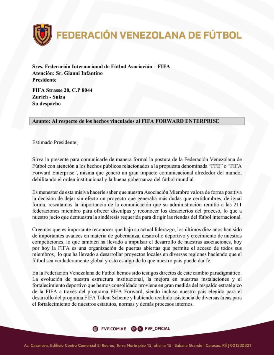 Tras la polémica mundial, FVF salió en defensa de Infantino: Seguimos creyendo en su capacidad 1 X2Twitter.com HPIo0zKXoAAJE6P
