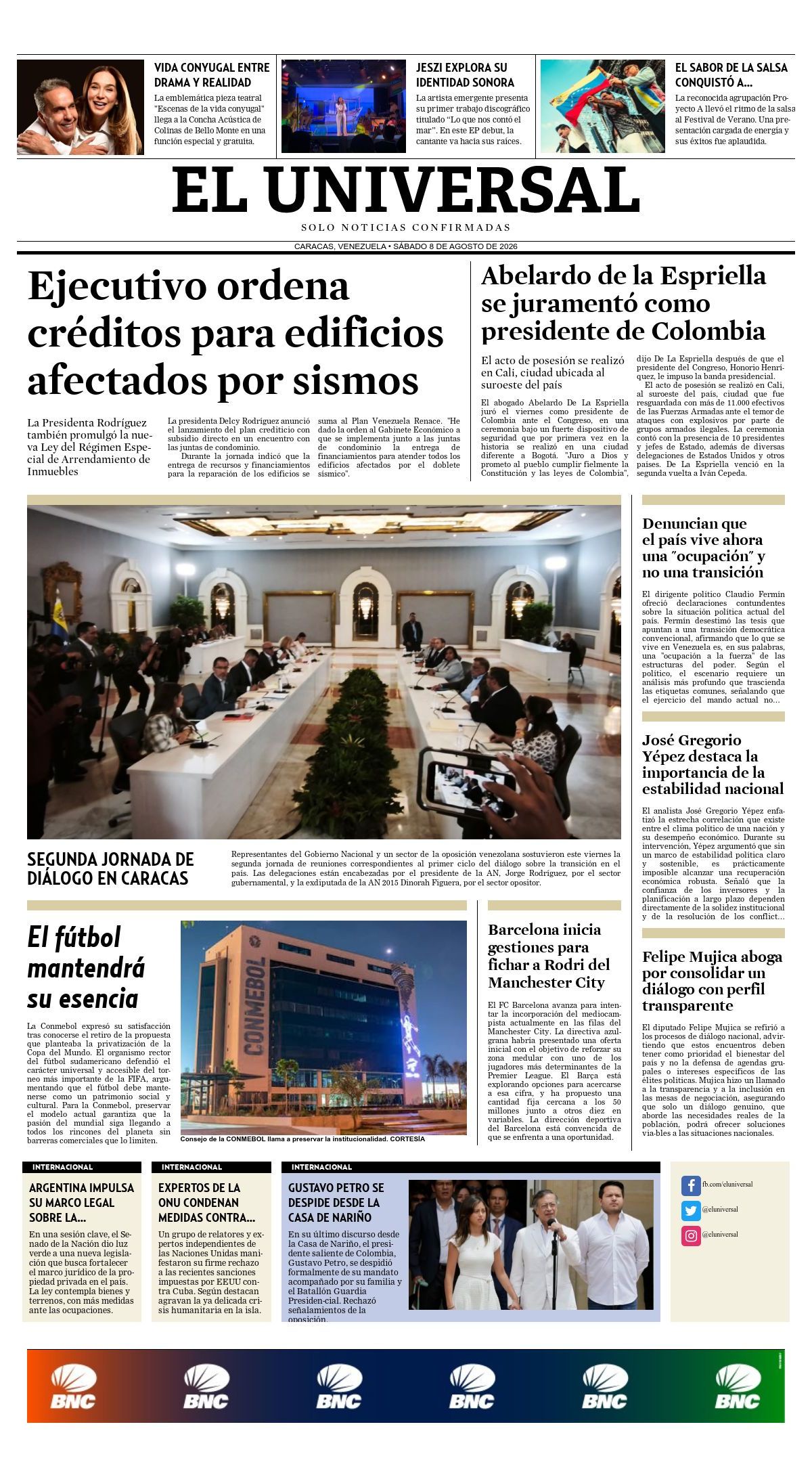 Portadas de este sábado 8 de agosto de 2026