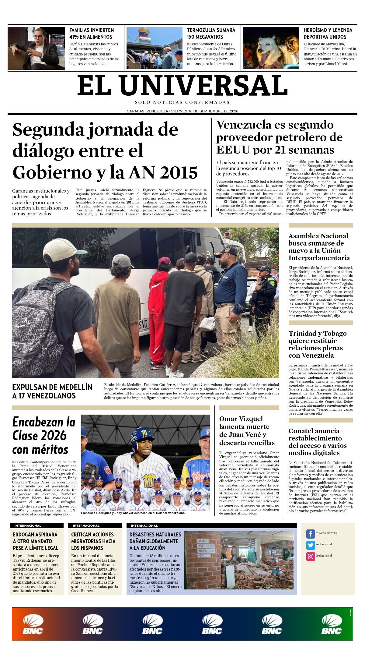 Portadas de este sábado 19 de septiembre de 2026