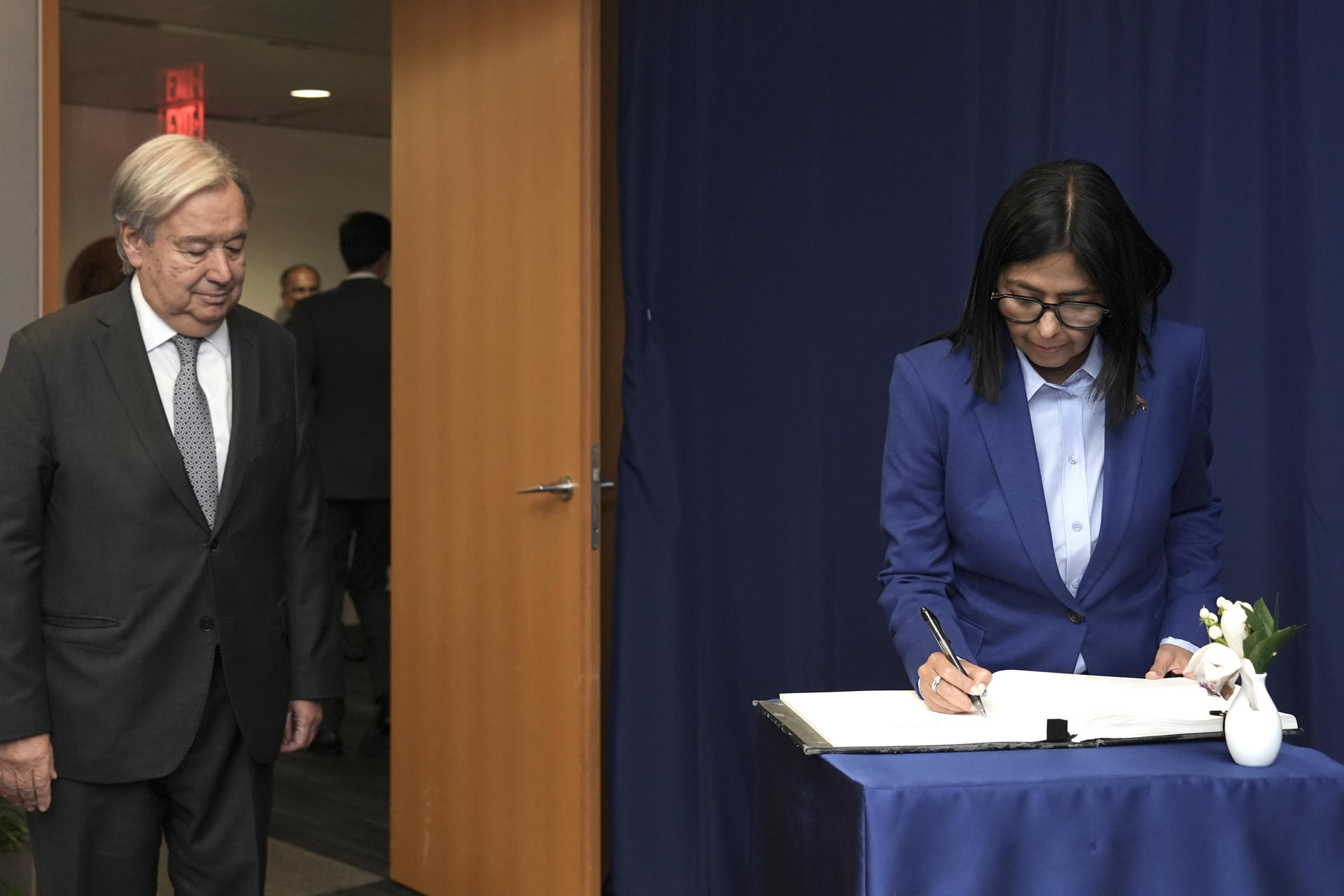 Delcy Rodríguez fue recibida por António Guterres previo a su intervención en la ONU este #24Sep