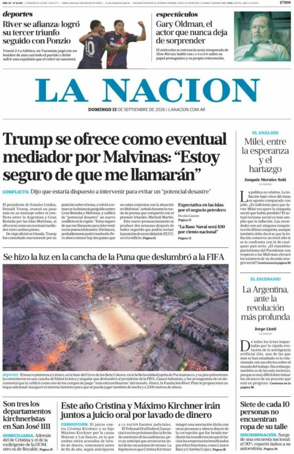 Portadas latinoamericanas de este domingo 13 de septiembre de 2026