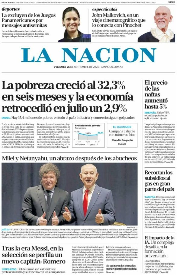 Portadas latinoamericanas de este viernes 25 de septiembre de 2026