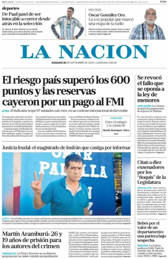 Portadas latinoamericanas de este sábado 26 de septiembre de 2026
