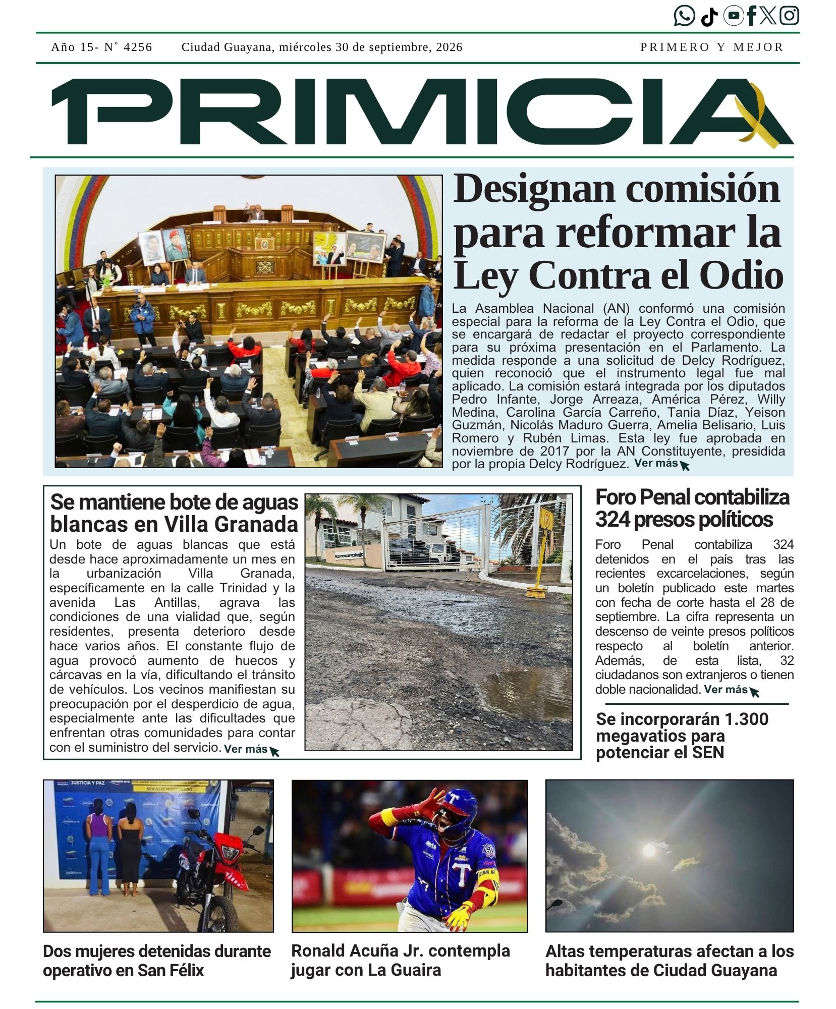 Portadas de este miércoles 30 de septiembre de 2026