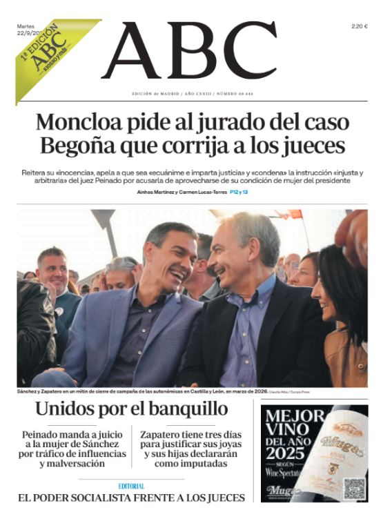Portadas de la prensa internacional del martes 22 de septiembre de 2026