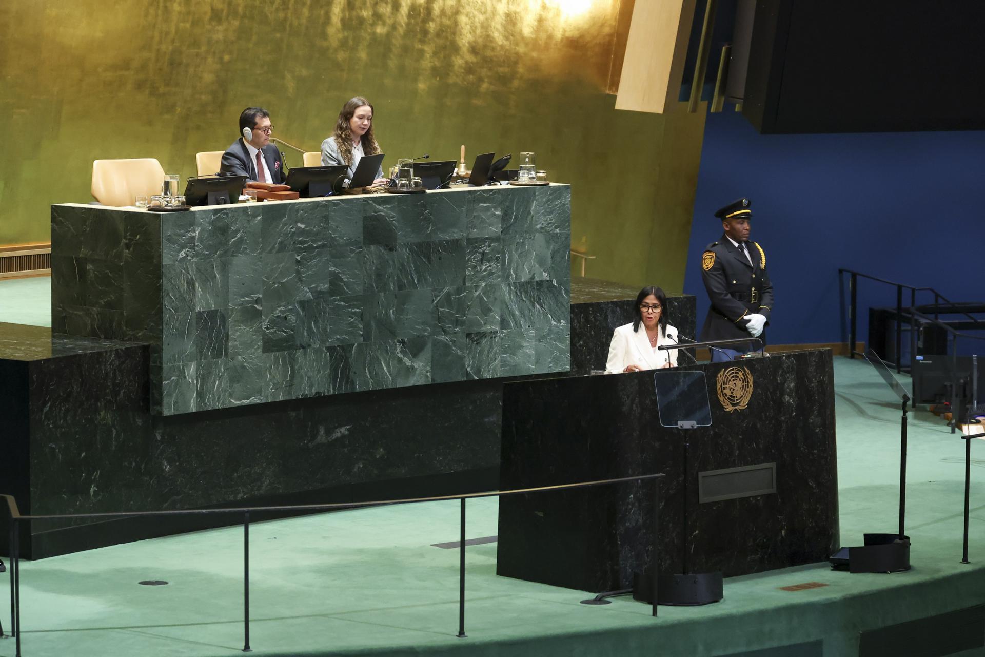 VIDEO: Delcy hizo una "pírrica" alusión al 3 de enero en la ONU, agradeció a Trump y omitió por completo a Maduro
