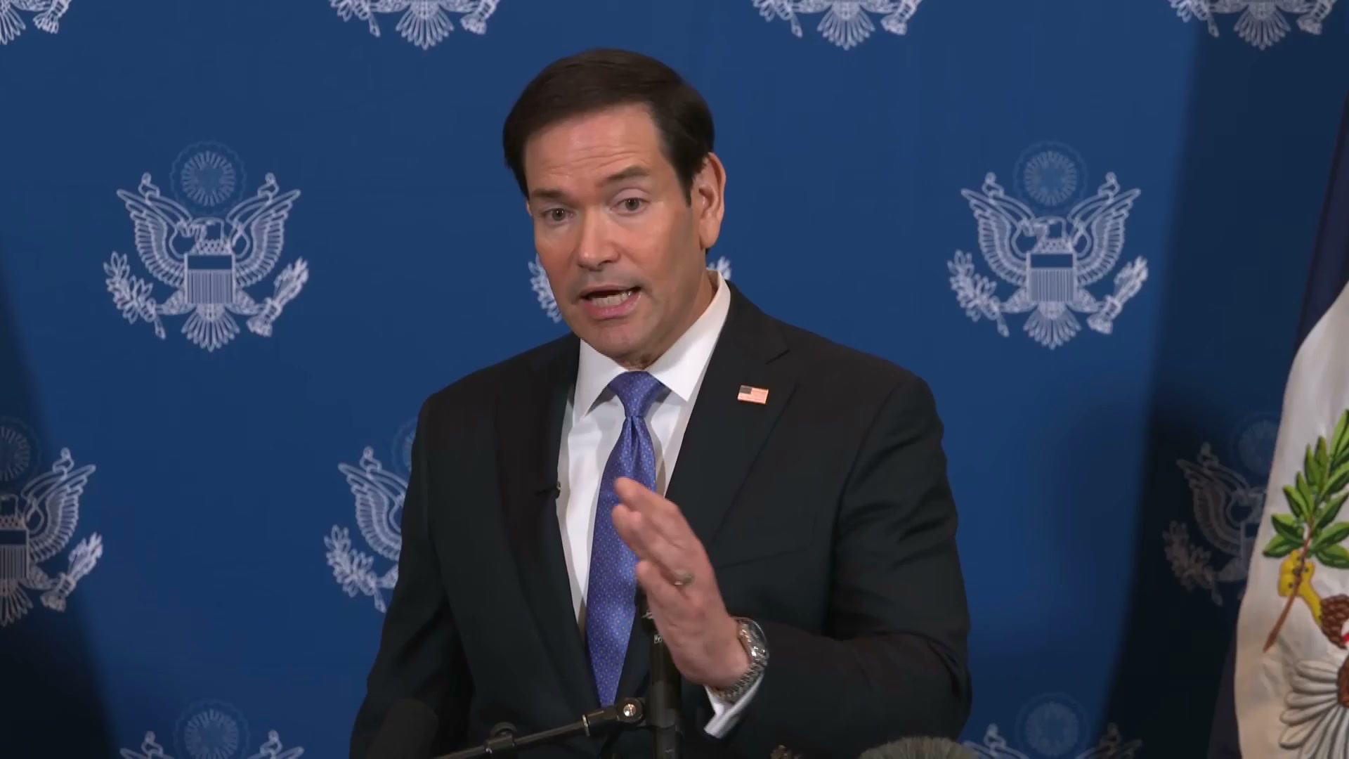 Marco Rubio, secretario de Estado de Estados Unidos, durante rueda de prensa sobre Venezuela