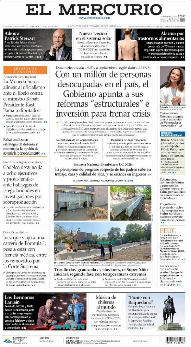 Portadas latinoamericanas de este 30 de octubre de 2026