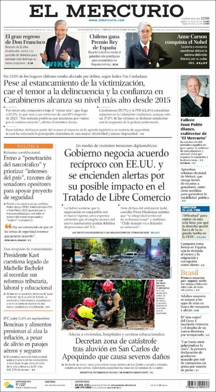 Portadas latinoamericanas de este 9 de octubre de 2026