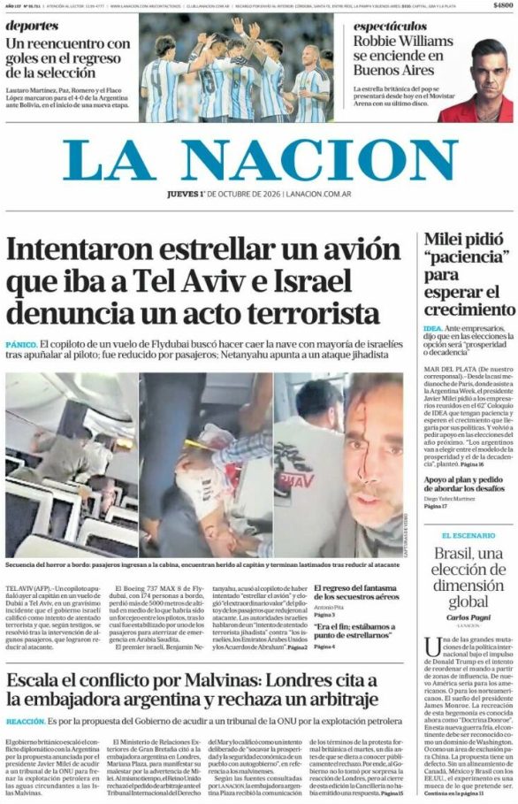 Portadas latinoamericanas de este jueves 1 de octubre de 2026