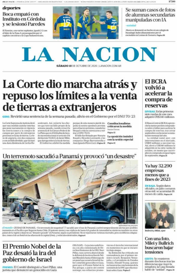 Portadas latinoamericanas de este sábado 10 de octubre de 2026