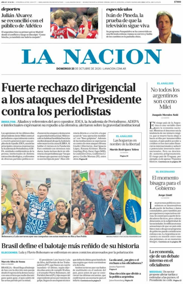 Portadas latinoamericanas de este domingo 25 de octubre de 2026