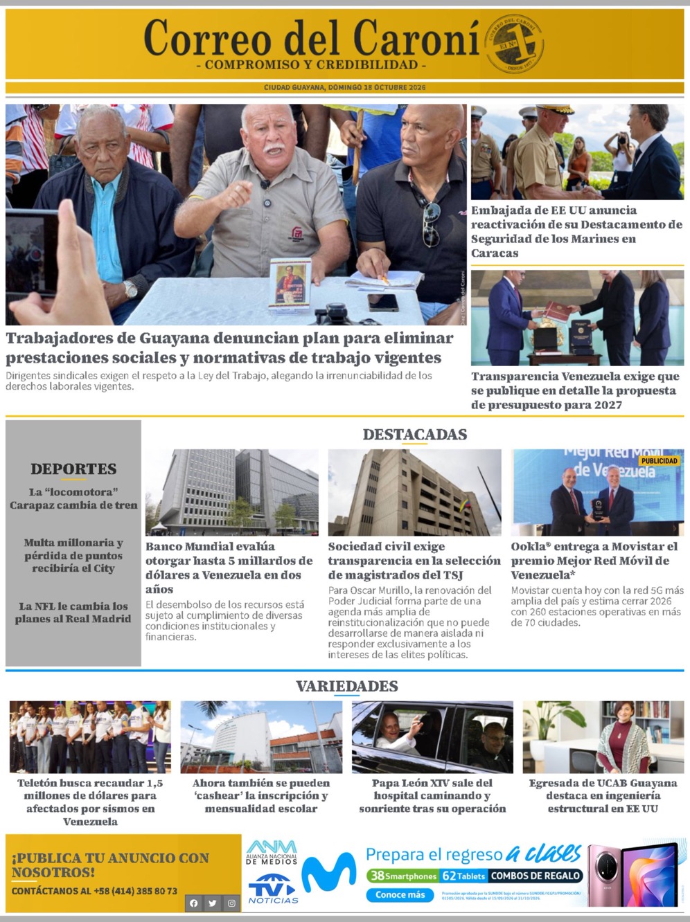 Portadas latinoamericanas de este 18 de octubre de 2026