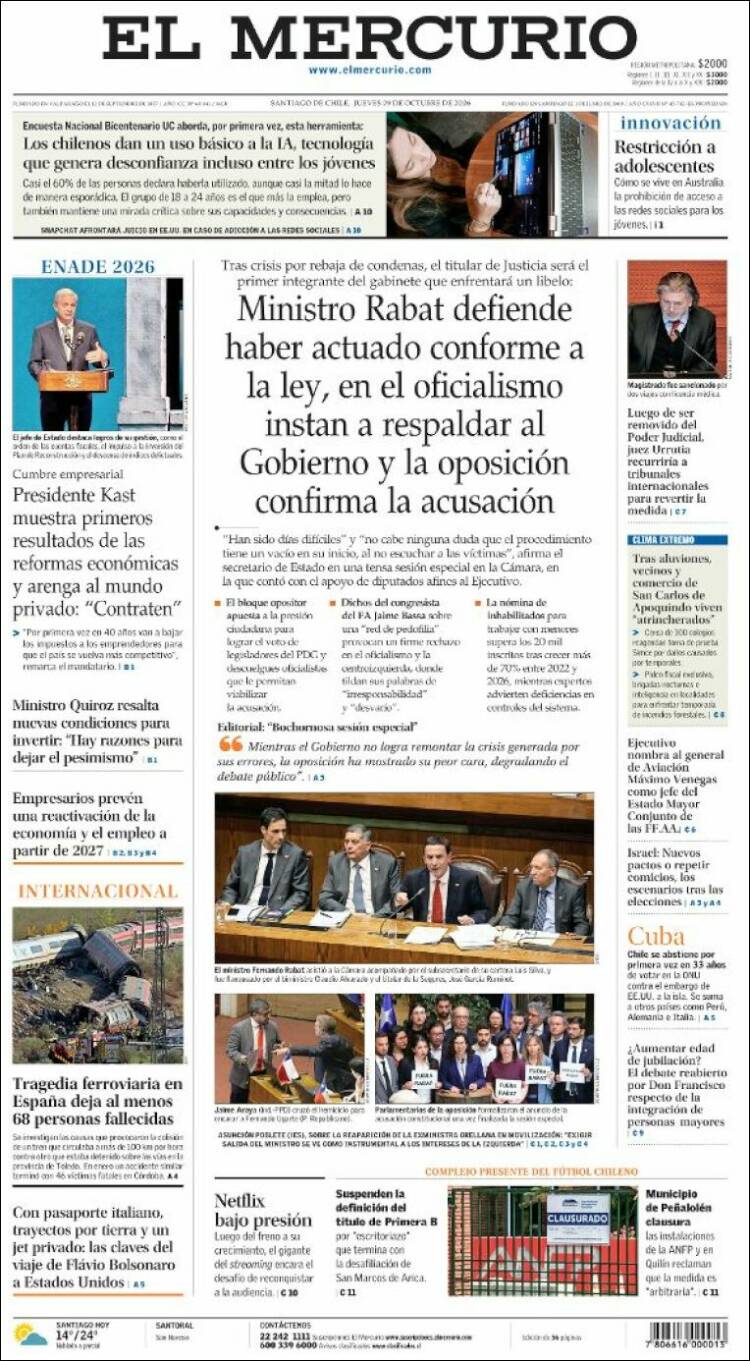 Portadas latinoamericanas de este 29 de octubre de 2026