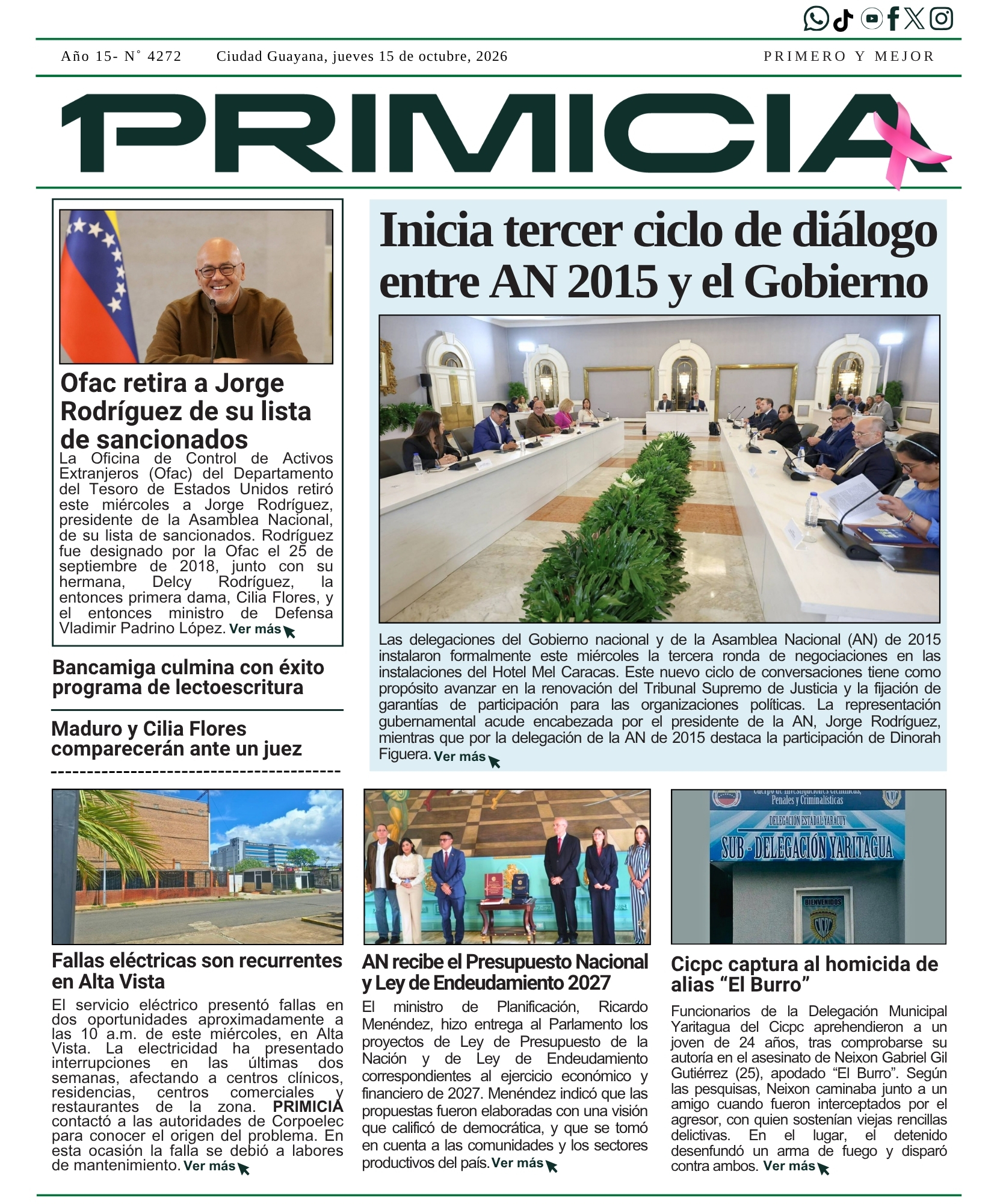 Portadas de este jueves 15 de octubre de 2026