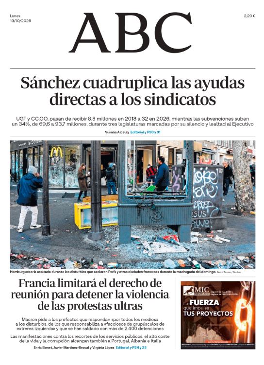 Portadas de la prensa internacional del lunes 19 de octubre de 2026
