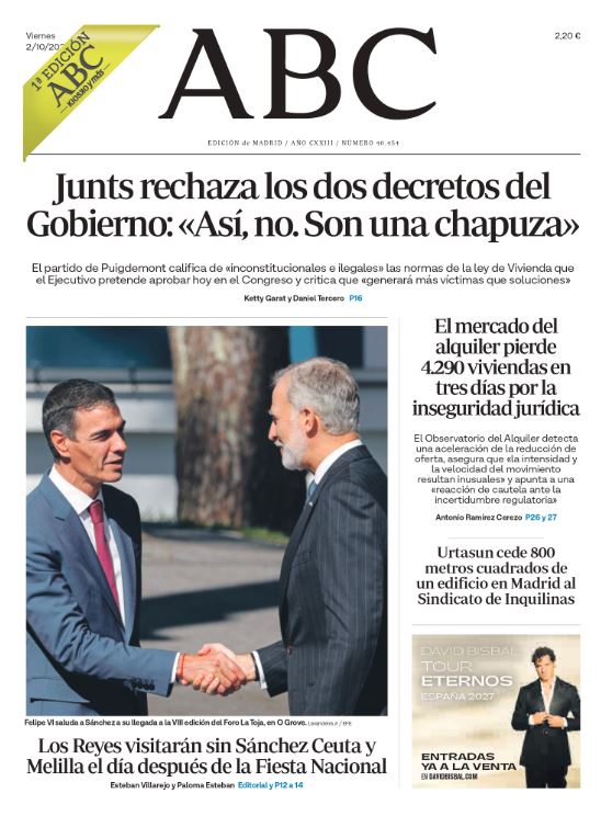 Portadas de la prensa internacional del viernes 2 de octubre de 2026