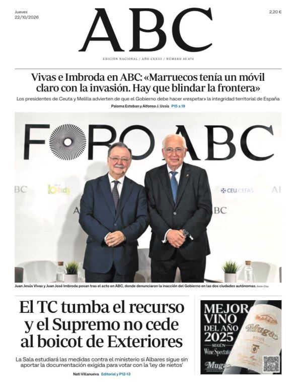 Portadas de la prensa internacional del jueves 22 de octubre de 2026