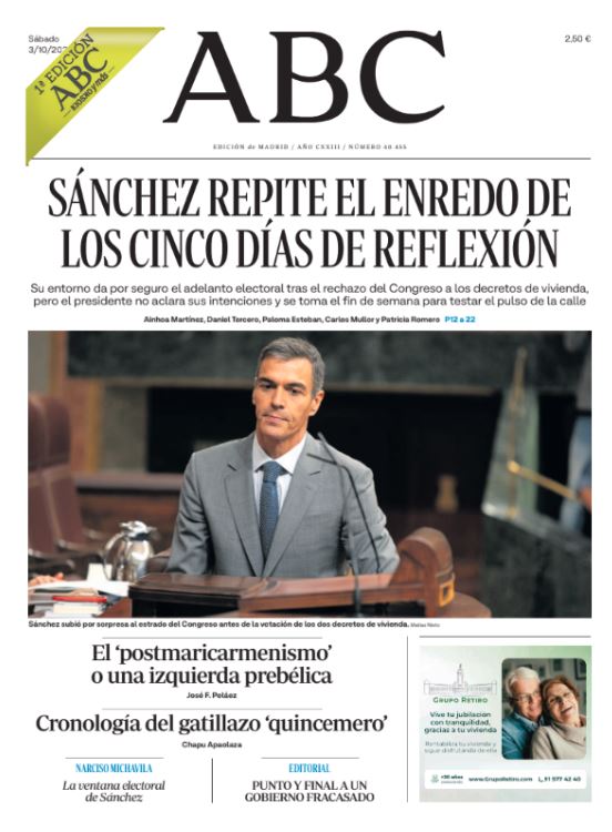 Portadas de la prensa internacional del sábado 3 de octubre de 2026