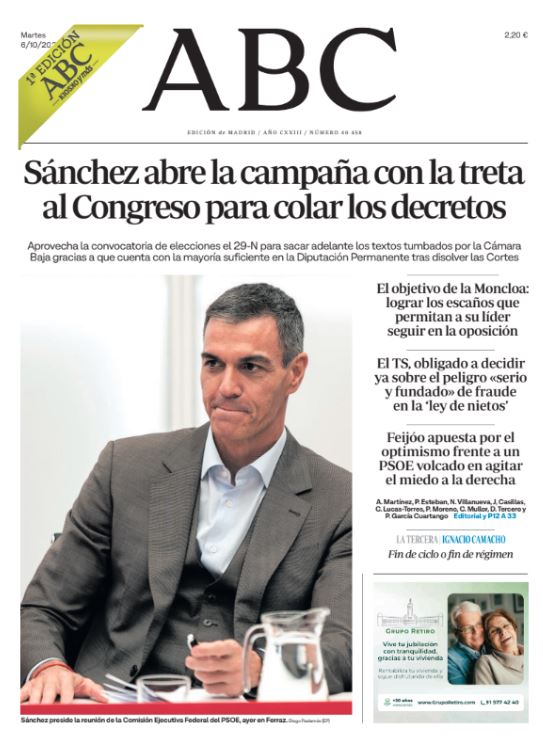 Portadas de la prensa internacional del martes 6 de octubre de 2026