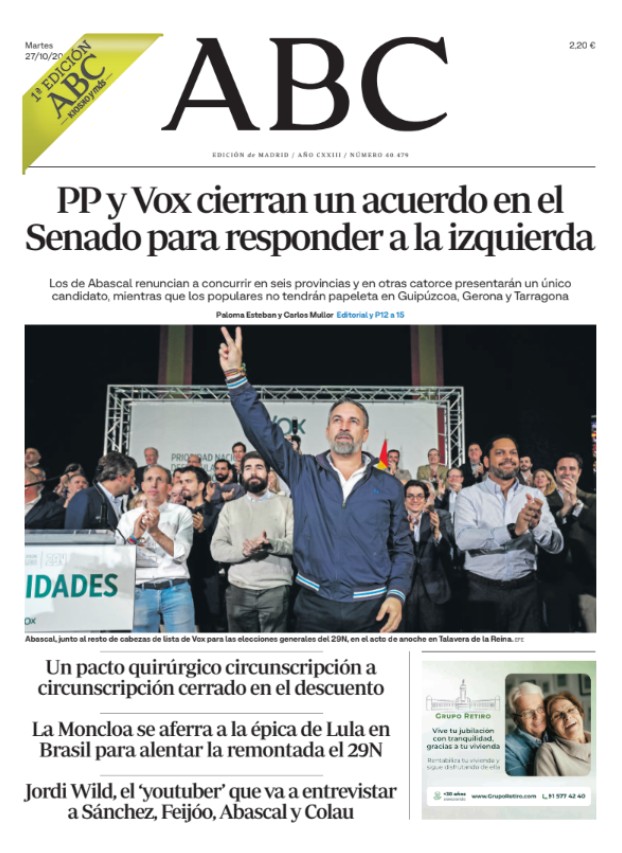 Portadas de la prensa internacional del martes 27 de octubre de 2026