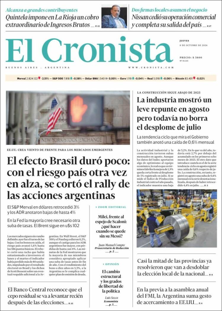Portadas latinoamericanas de este 8 de octubre de 2026