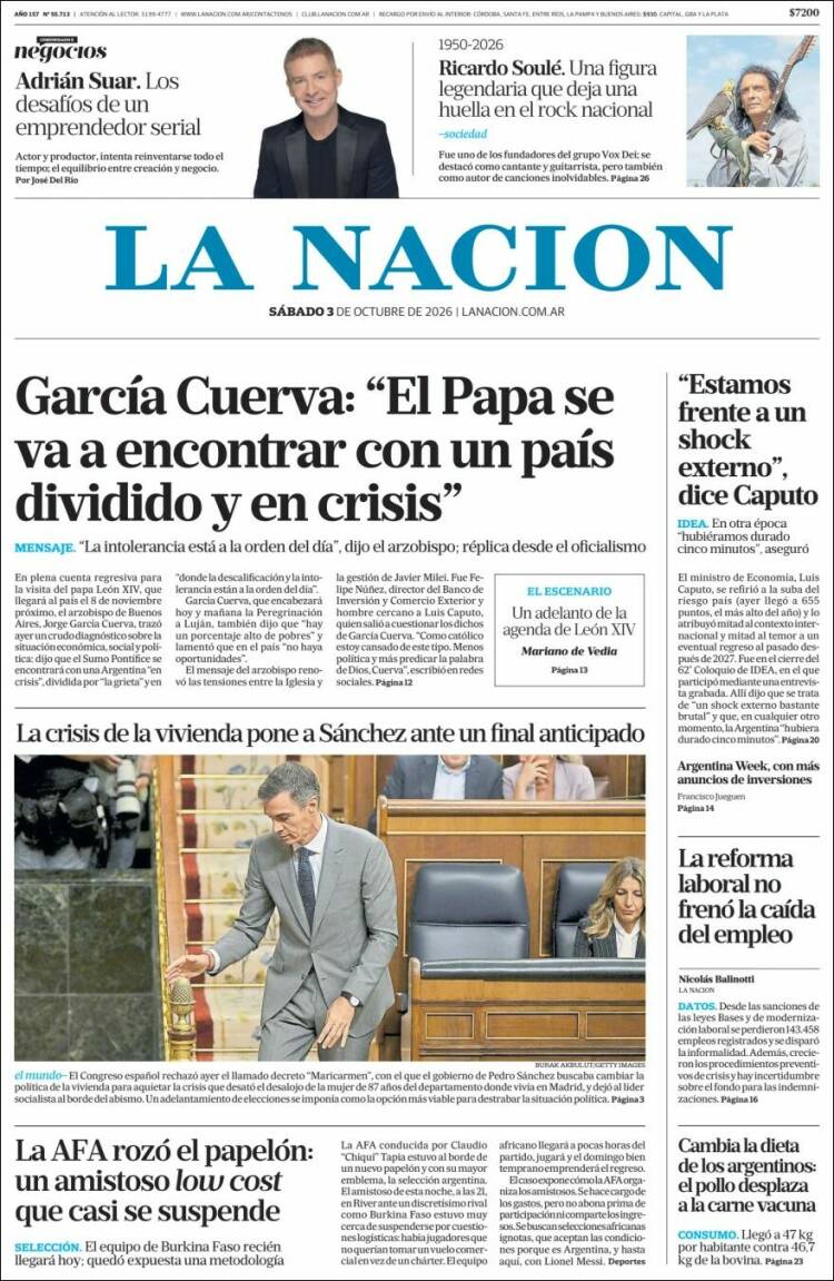 Portadas latinoamericanas de este 3 de octubre de 2026