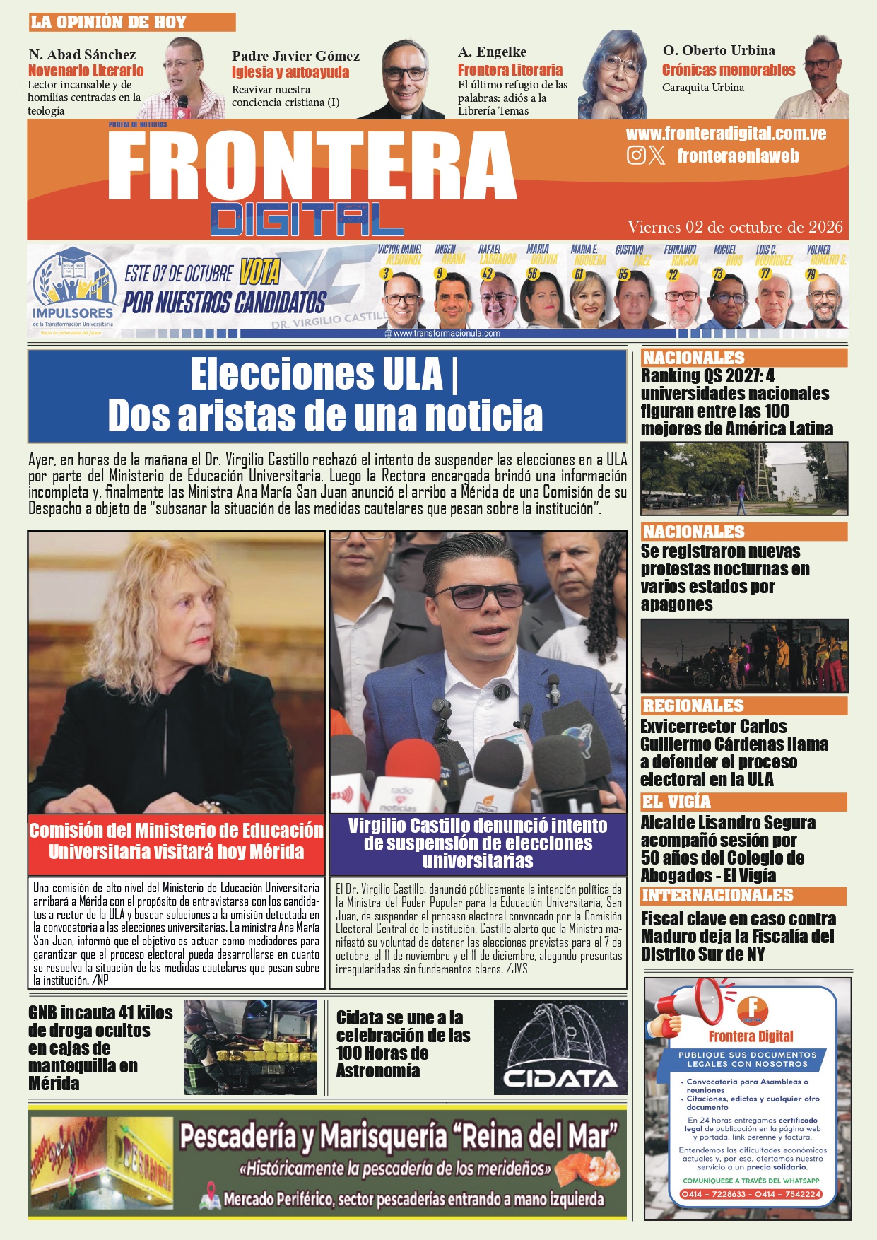 Portadas de este viernes 2 de octubre de 2026