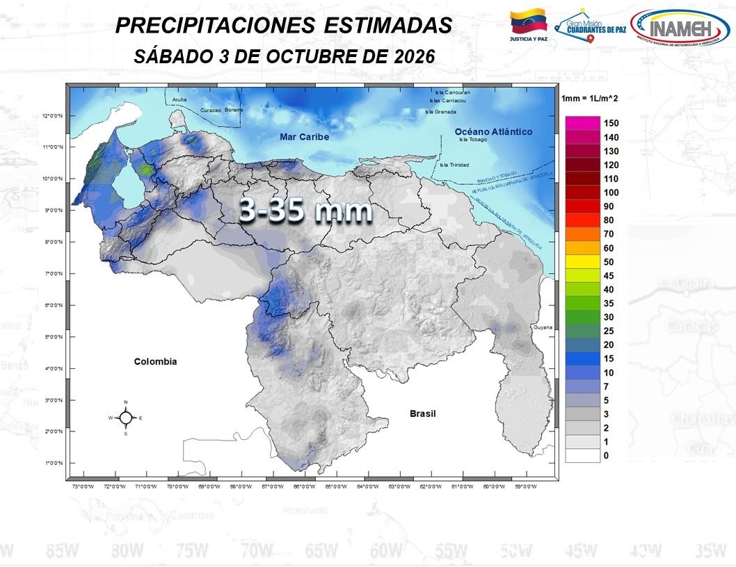 Inameh alerta por lluvias, actividad eléctrica y ráfagas de viento en varias regiones del país este #3Oct