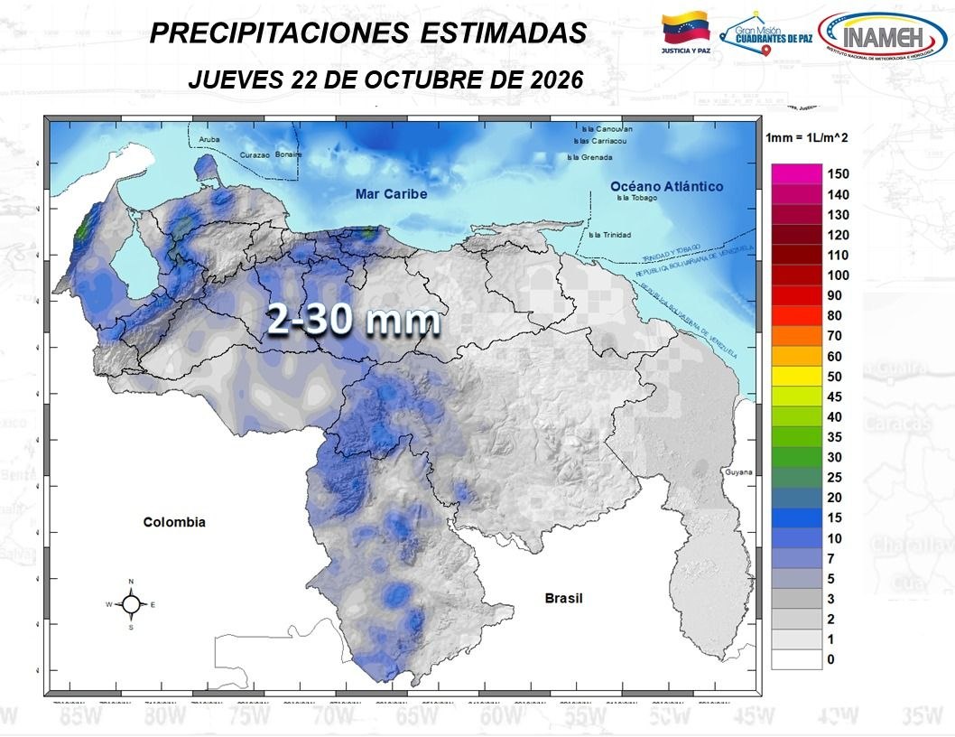Lluvias intensas y actividad eléctrica marcarán el tiempo en varias regiones del país este #22Oct, según Inameh