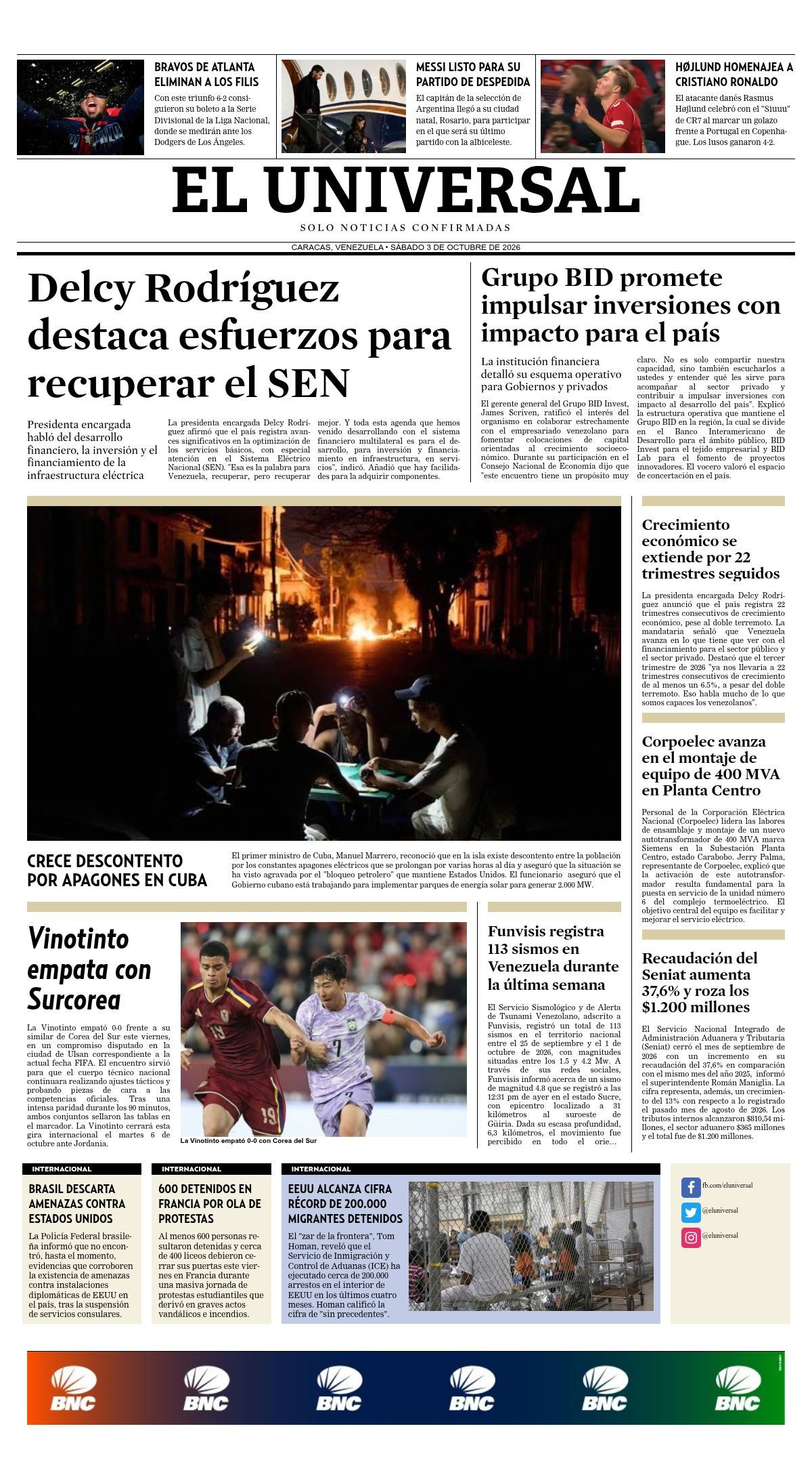 Portadas de este sábado 3 de octubre de 2026